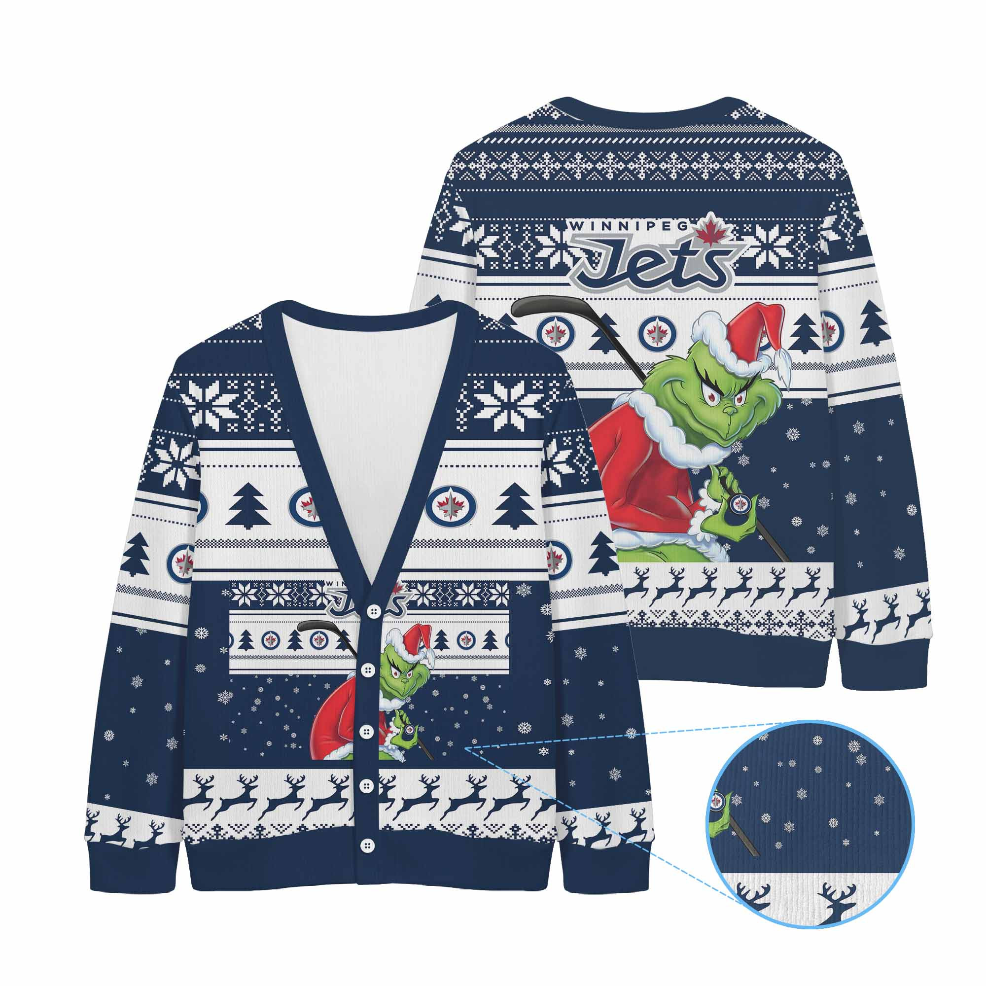 Sportswearmerch Winnipeg Jets NHL x Grinch Christmas Cardigan For Fan