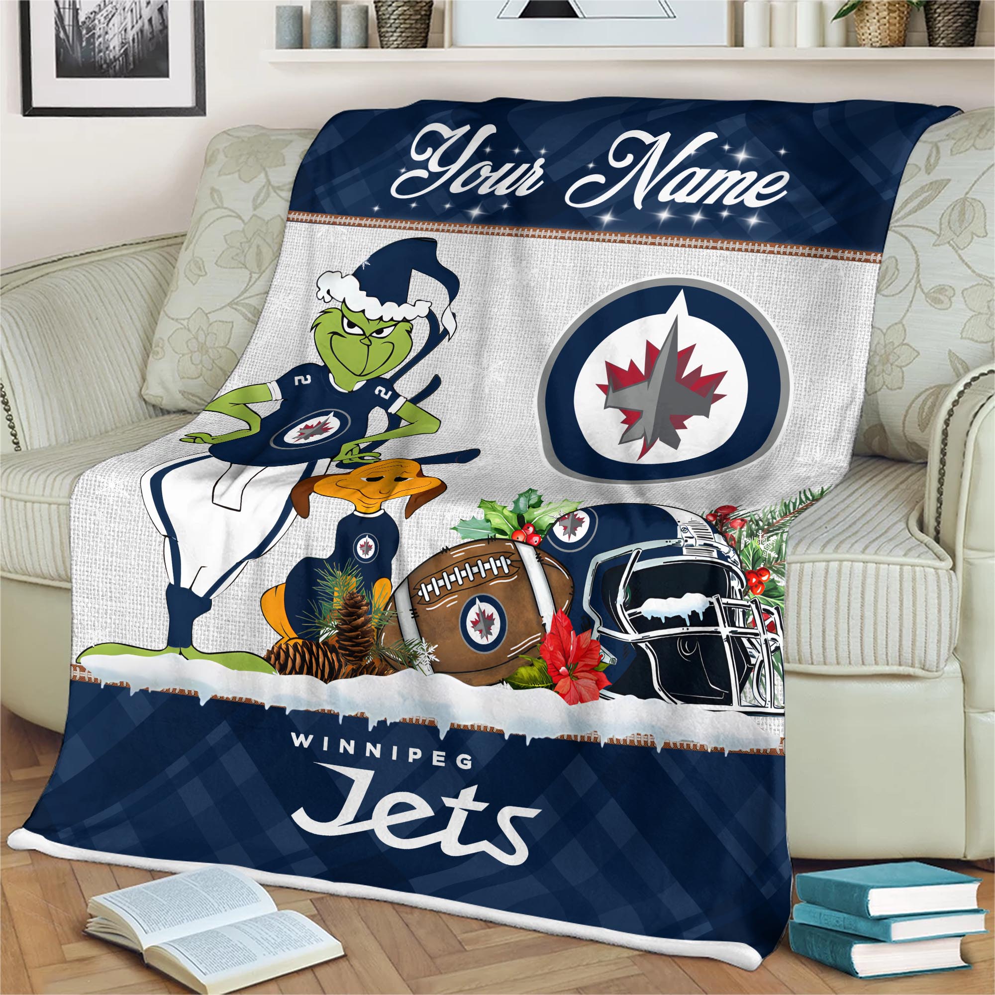 Sportswearmerch Winnipeg Jets NHL x Grinch Christmas Fleece Blanket For Fan