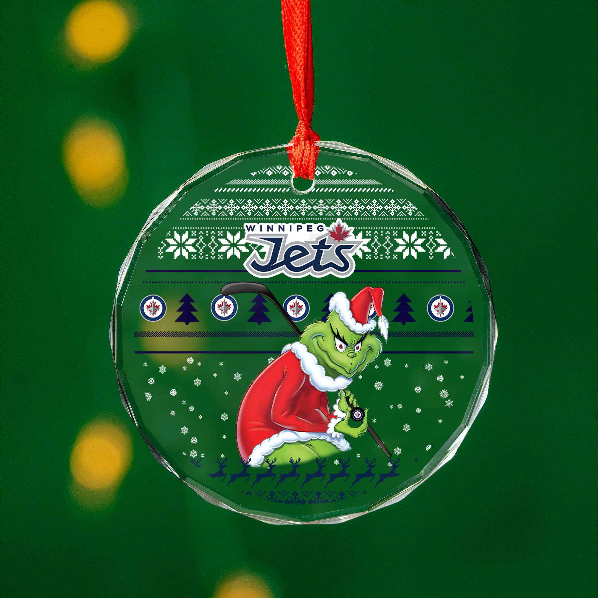 Sportswearmerch Winnipeg Jets NHL x Grinch Christmas Glass Ornament For Fans