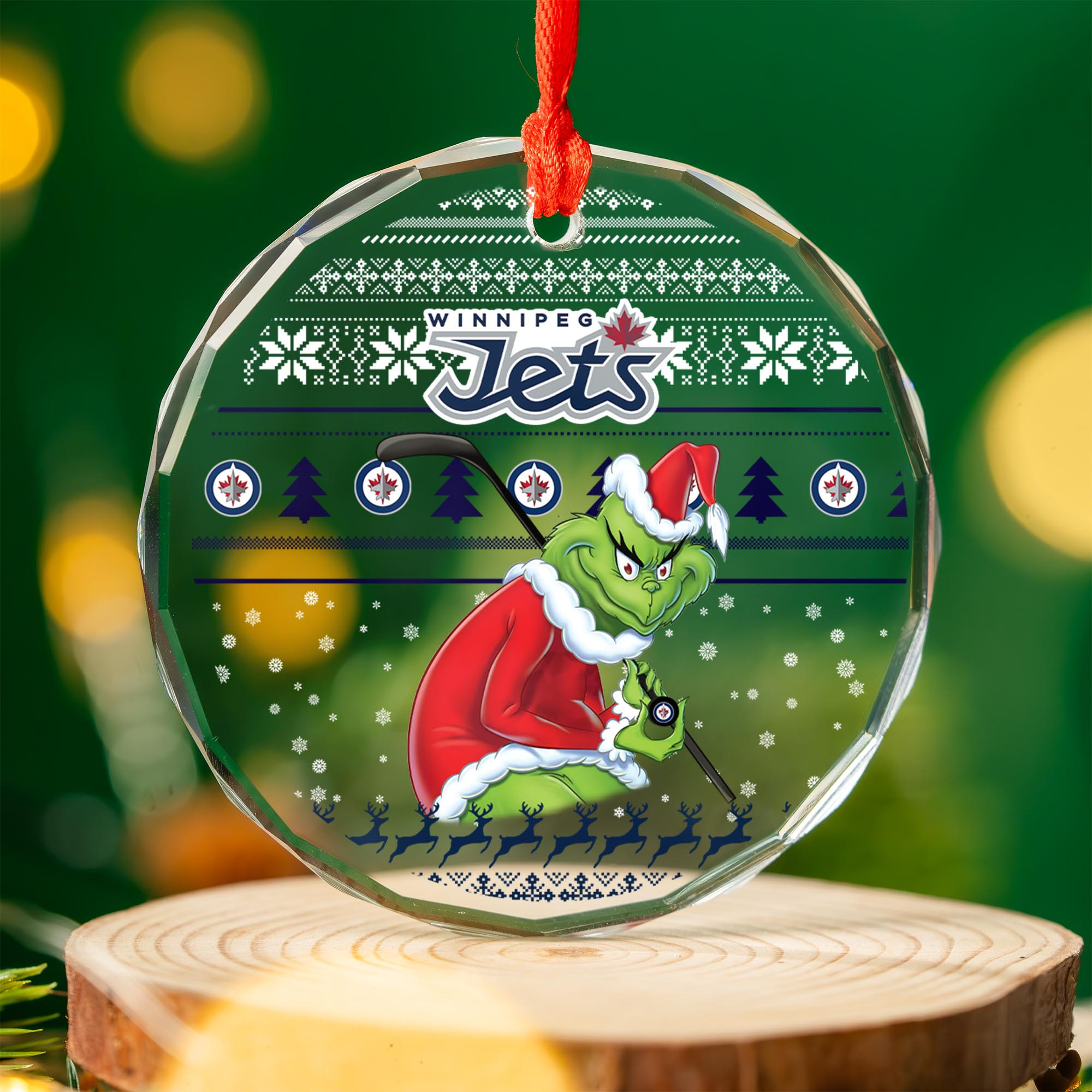 Sportswearmerch Winnipeg Jets NHL x Grinch Christmas Glass Ornament For Fans