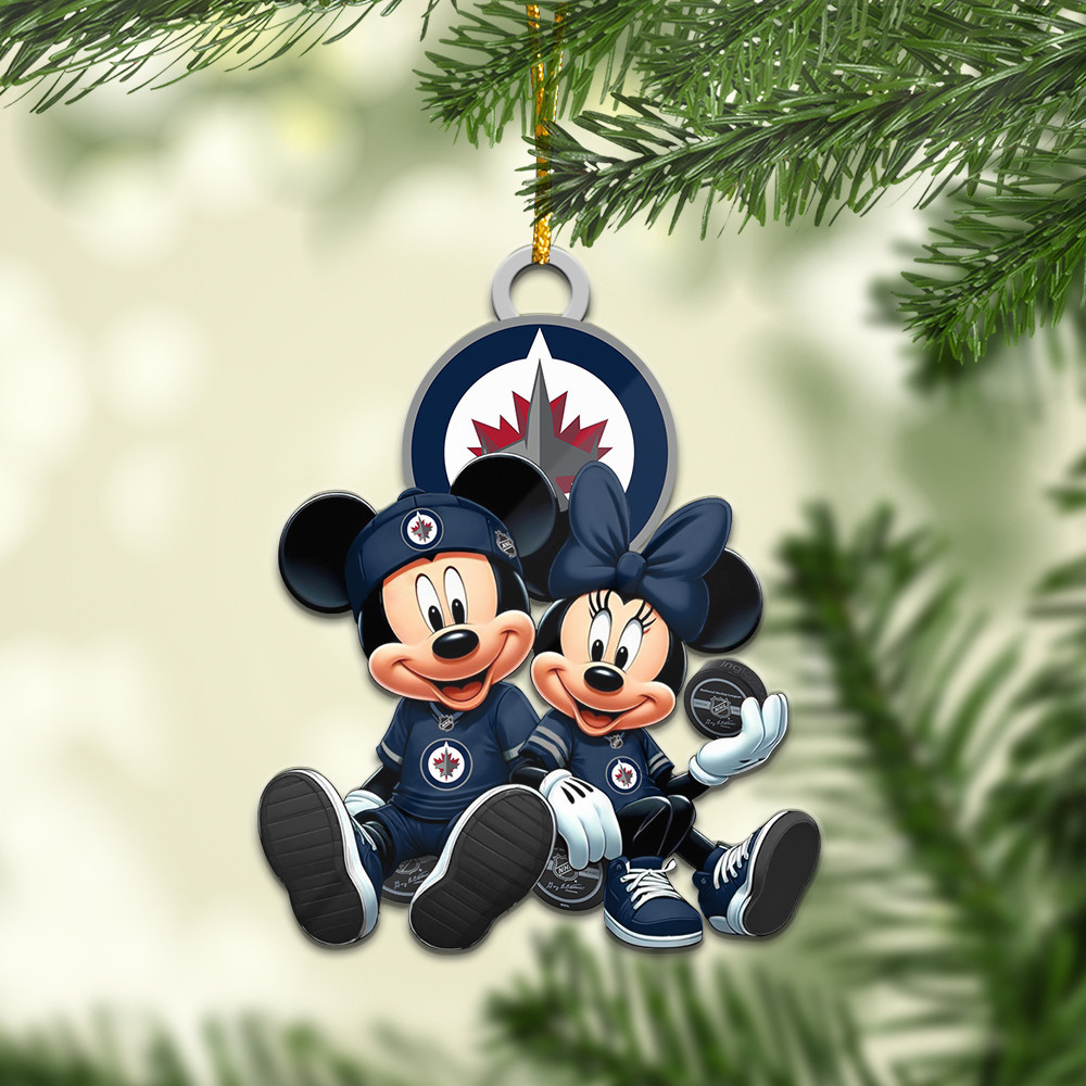 Sportswearmerch Winnipeg Jets NHL x Mickey and Minnie Mouse Personalized Acrylic Ornament For Fans