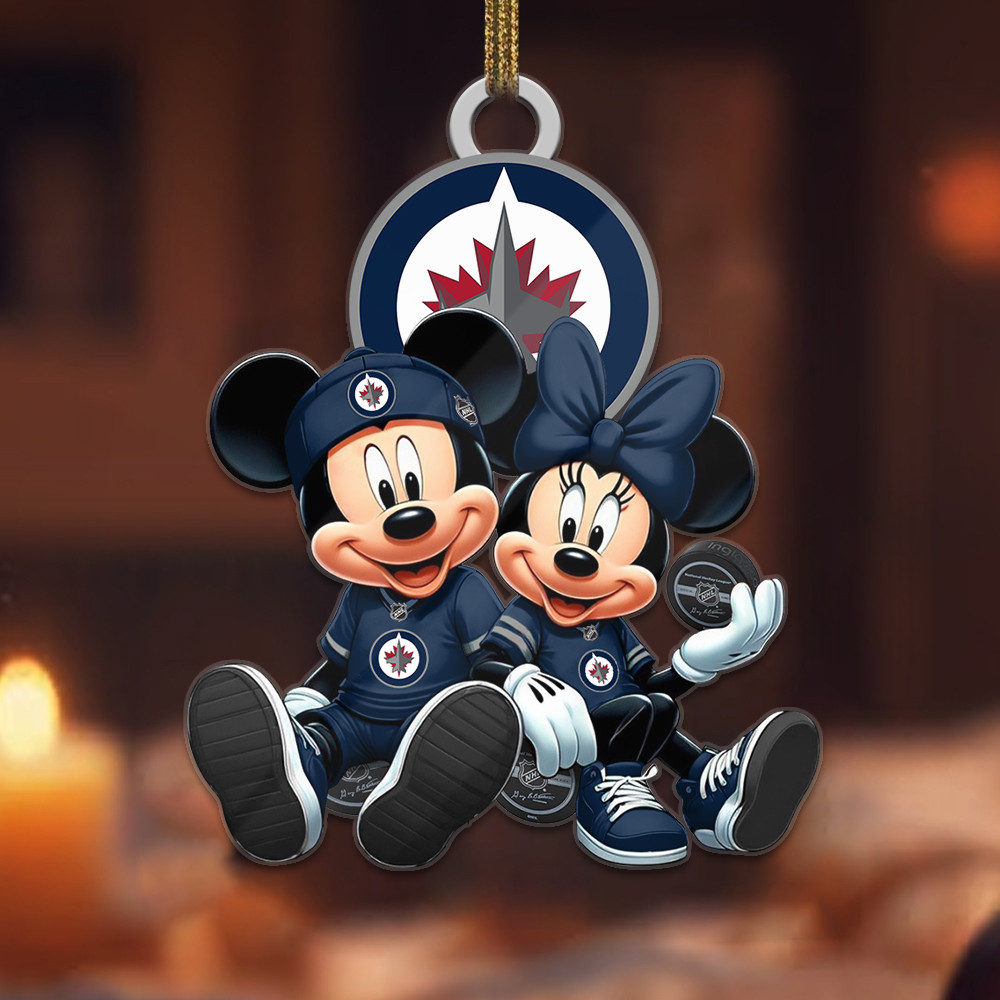 Sportswearmerch Winnipeg Jets NHL x Mickey and Minnie Mouse Personalized Acrylic Ornament For Fans