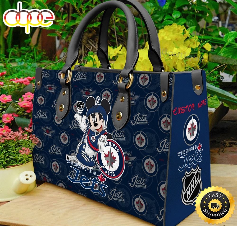 Sportswearmerch Winnipeg Jets NHL x Mickey Women Leather Hand Bag For Fan