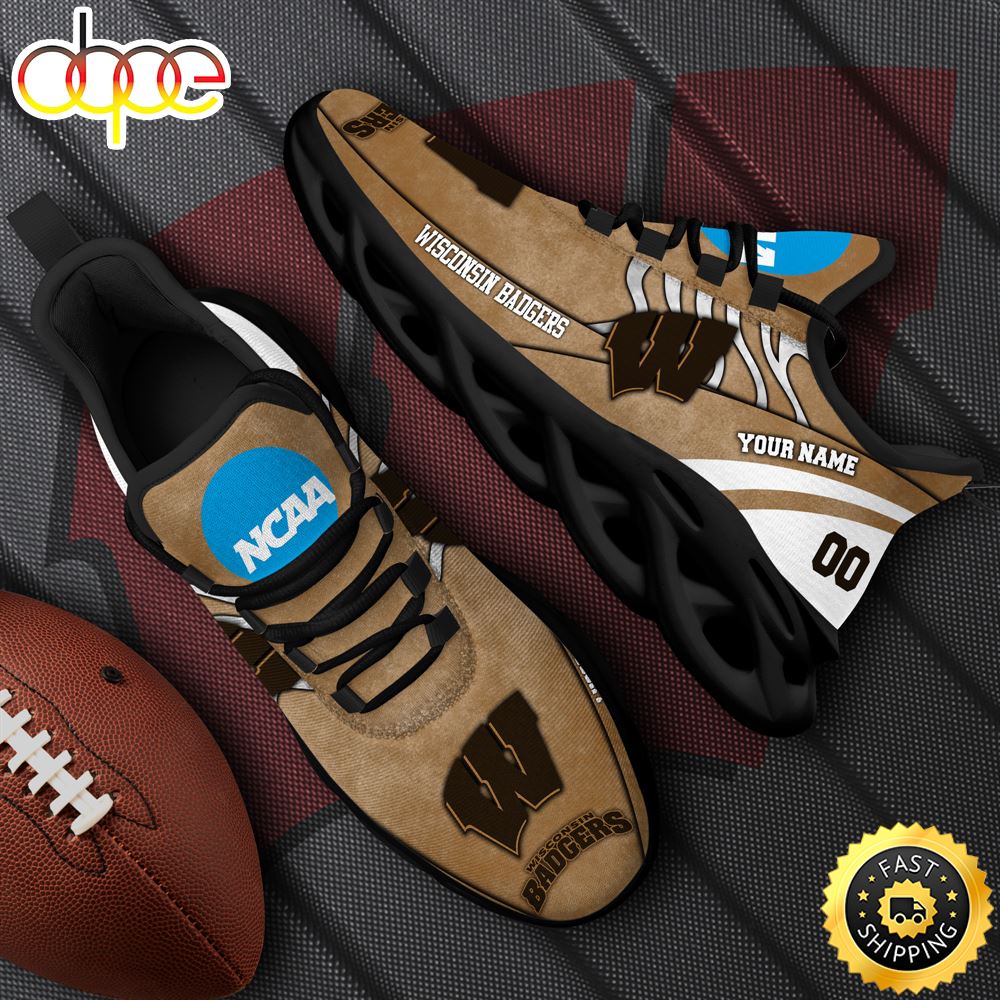 Sportswearmerch Wisconsin Badgers NCAA Black Max Soul Shoes Sneakers For Men And Women