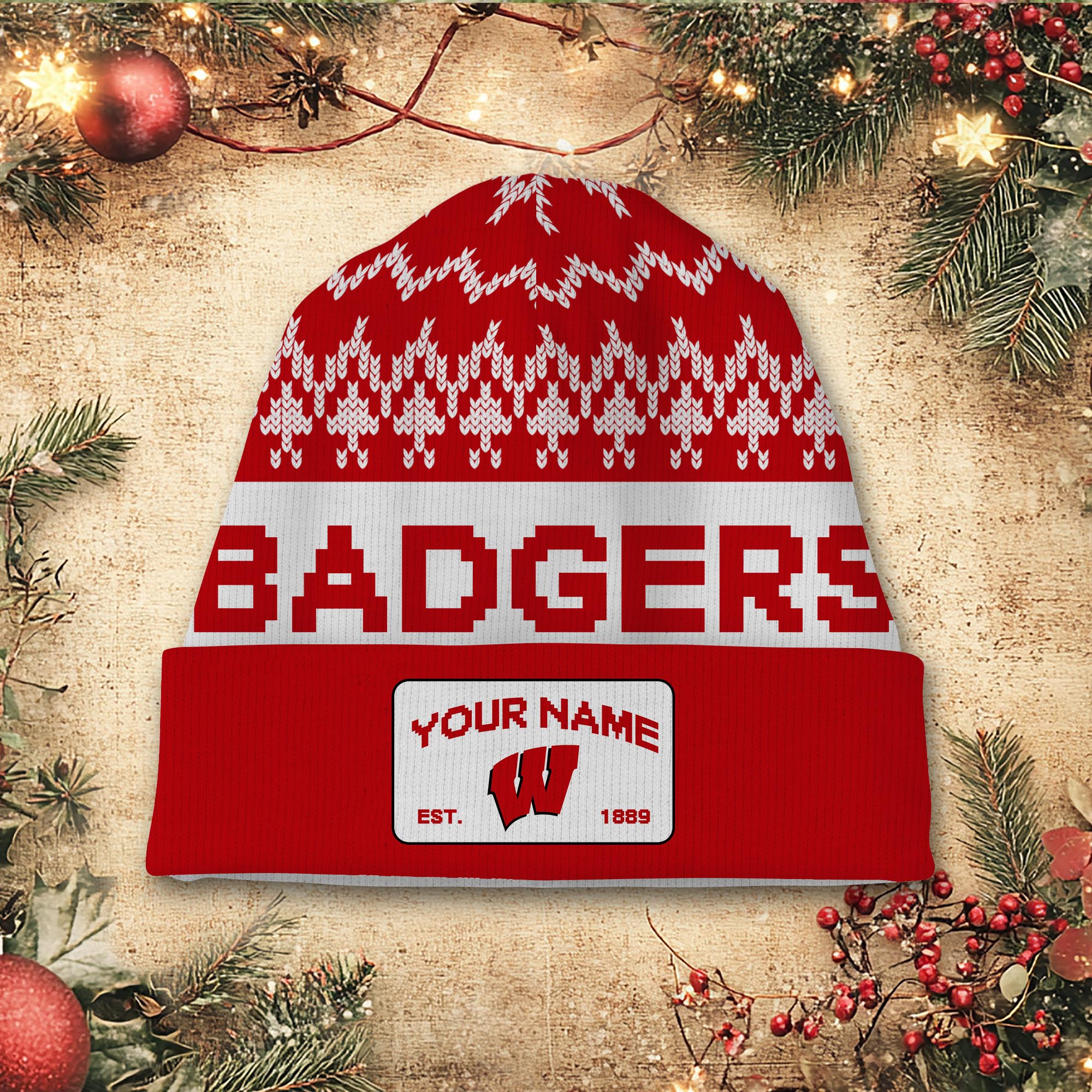 Sportswearmerch Wisconsin Badgers NCAA Christmas Beanie Hat For Fan