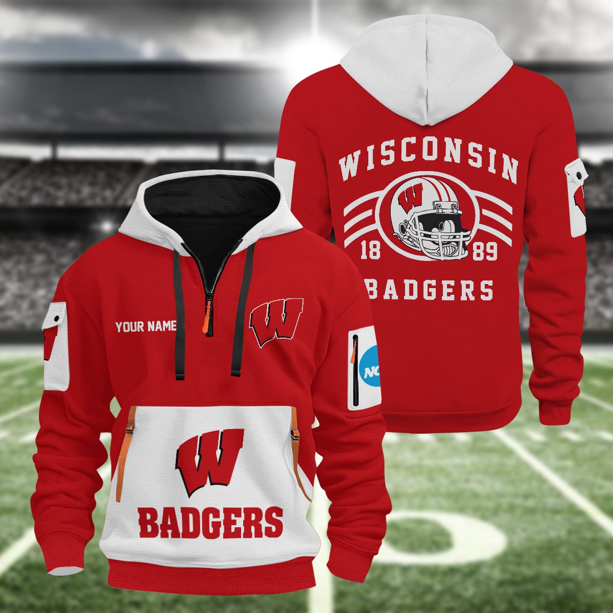 Sportswearmerch Wisconsin Badgers NCAA Half Zip Hoodie Personalized For Fan