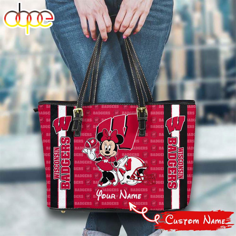 Sportswearmerch Wisconsin Badgers NCAA Minnie Women Leather Tote Bag For Fan