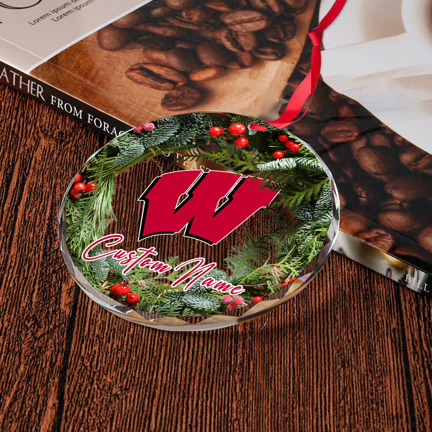 Sportswearmerch Wisconsin Badgers NCAA x Christmas Glass Ornament Gift For Fans