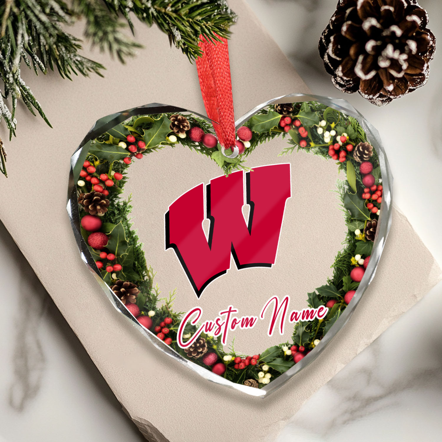 Sportswearmerch Wisconsin Badgers NCAA x Christmas Glass Ornament Gift For Fans