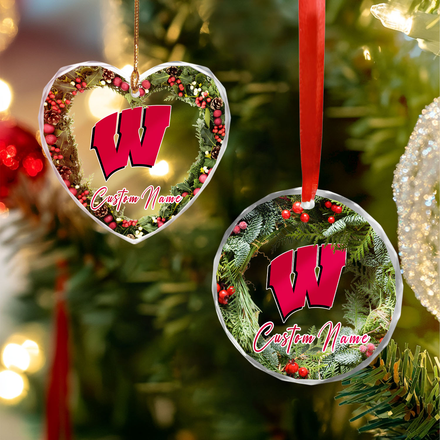 Sportswearmerch Wisconsin Badgers NCAA x Christmas Glass Ornament Gift For Fans