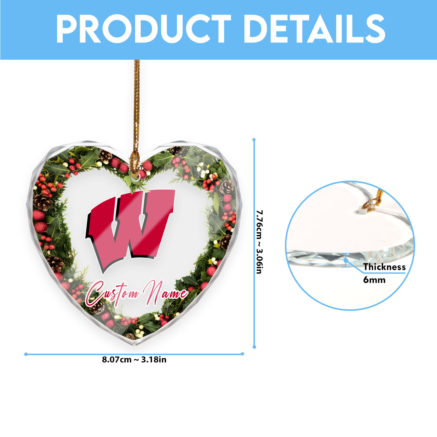 Sportswearmerch Wisconsin Badgers NCAA x Christmas Glass Ornament Gift For Fans