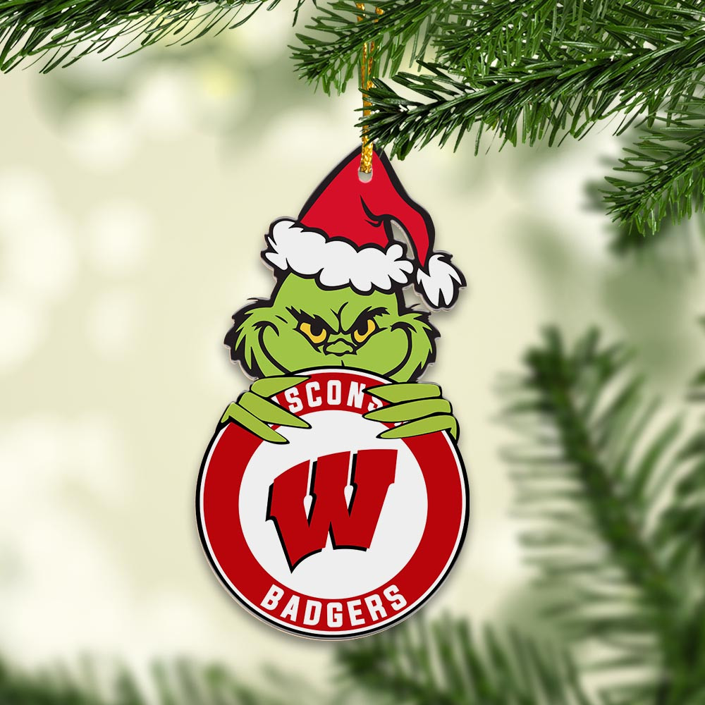 Sportswearmerch Wisconsin Badgers NCAA x Grinch Christmas Acrylic Ornament For Fans