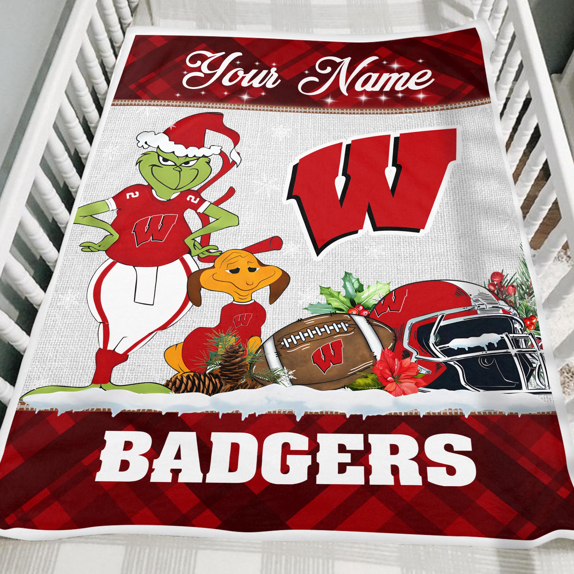 Sportswearmerch Wisconsin Badgers NCAA x Grinch Christmas Fleece Blanket For Fan