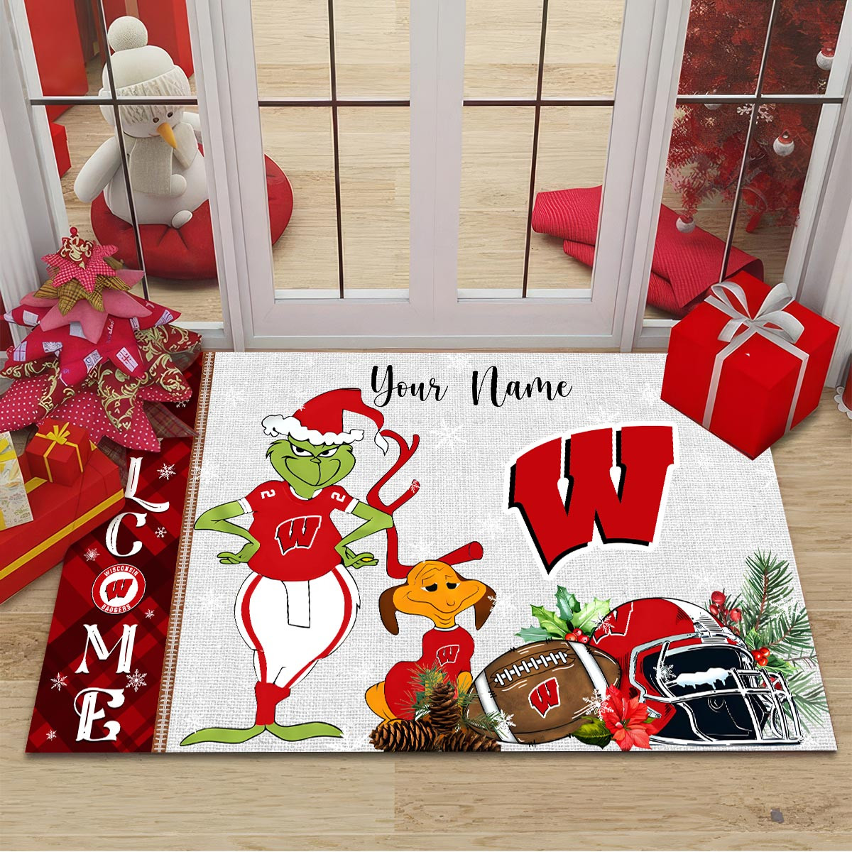 Sportswearmerch Wisconsin Badgers NCAA x Grinch Christmas Welcome Football Doormat For Fan