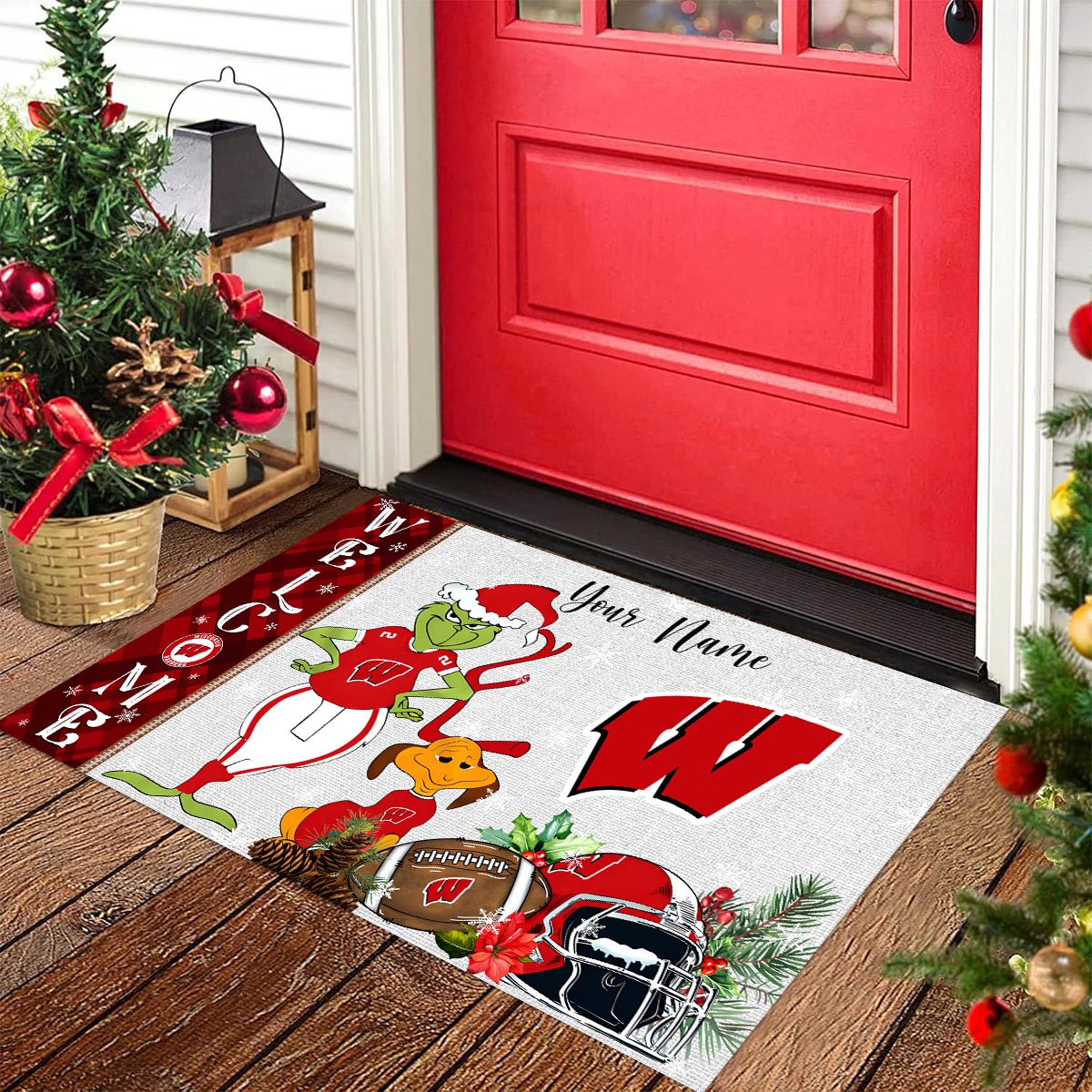 Sportswearmerch Wisconsin Badgers NCAA x Grinch Christmas Welcome Football Doormat For Fan