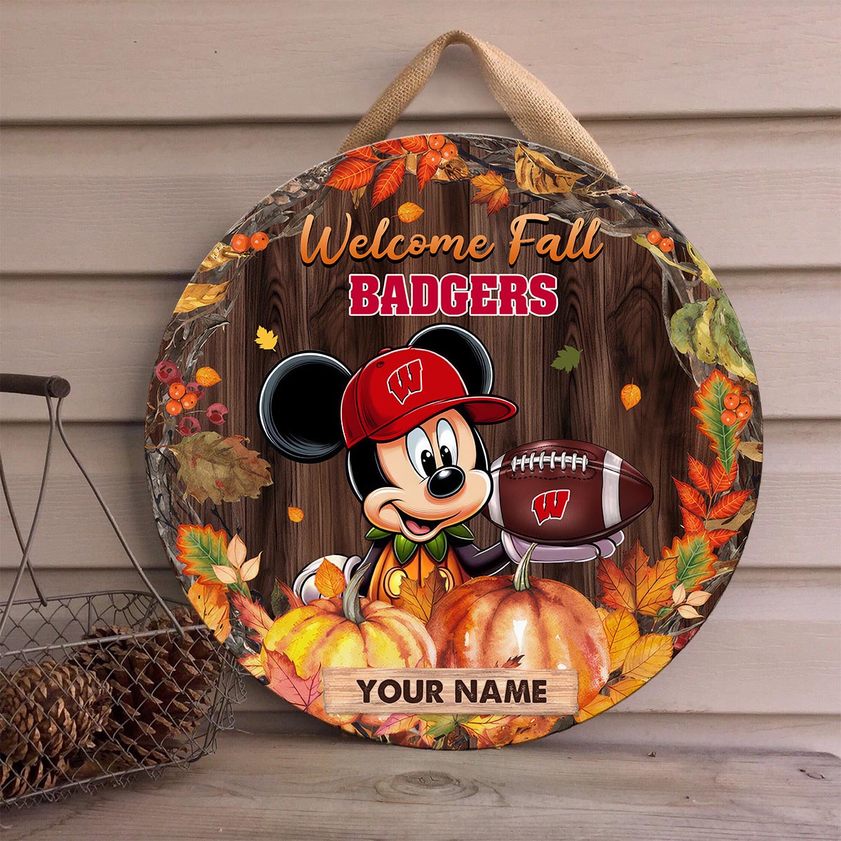 Sportswearmerch Wisconsin Badgers NCAA x Mickey Round Wooden Sign For Fan