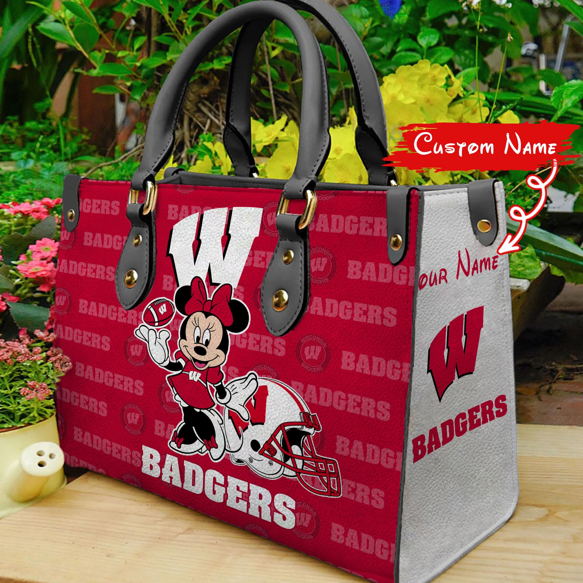 Sportswearmerch Wisconsin Badgers NCAA x Minnie Women Leather Handbag For Fan
