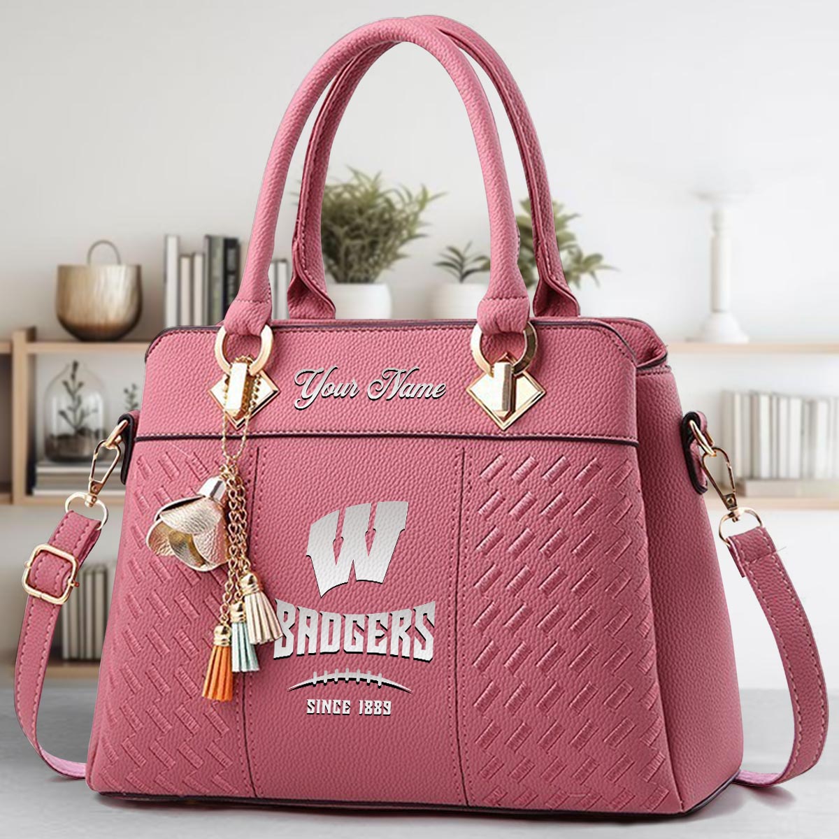 Sportswearmerch Wisconsin Badgers NCAA Zip Leather Handbag For Fan