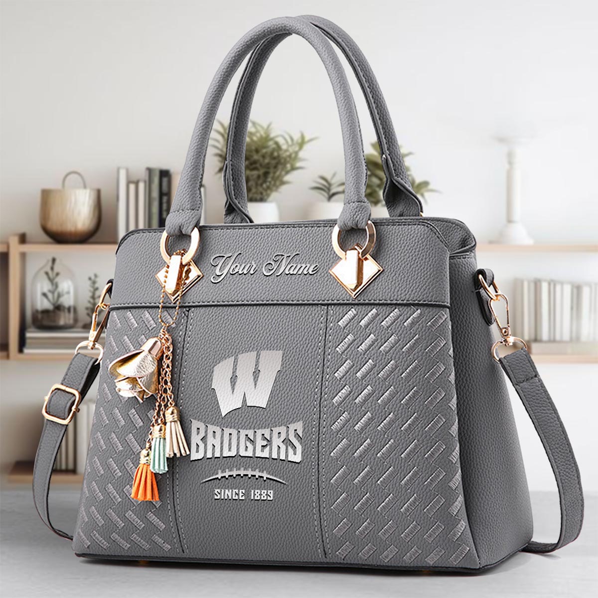 Sportswearmerch Wisconsin Badgers NCAA Zip Leather Handbag For Fan
