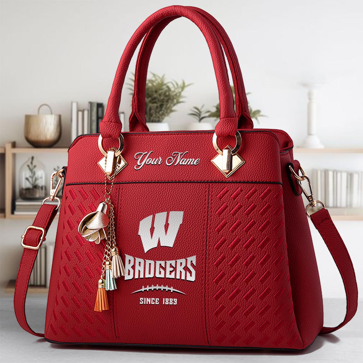Sportswearmerch Wisconsin Badgers NCAA Zip Leather Handbag For Fan