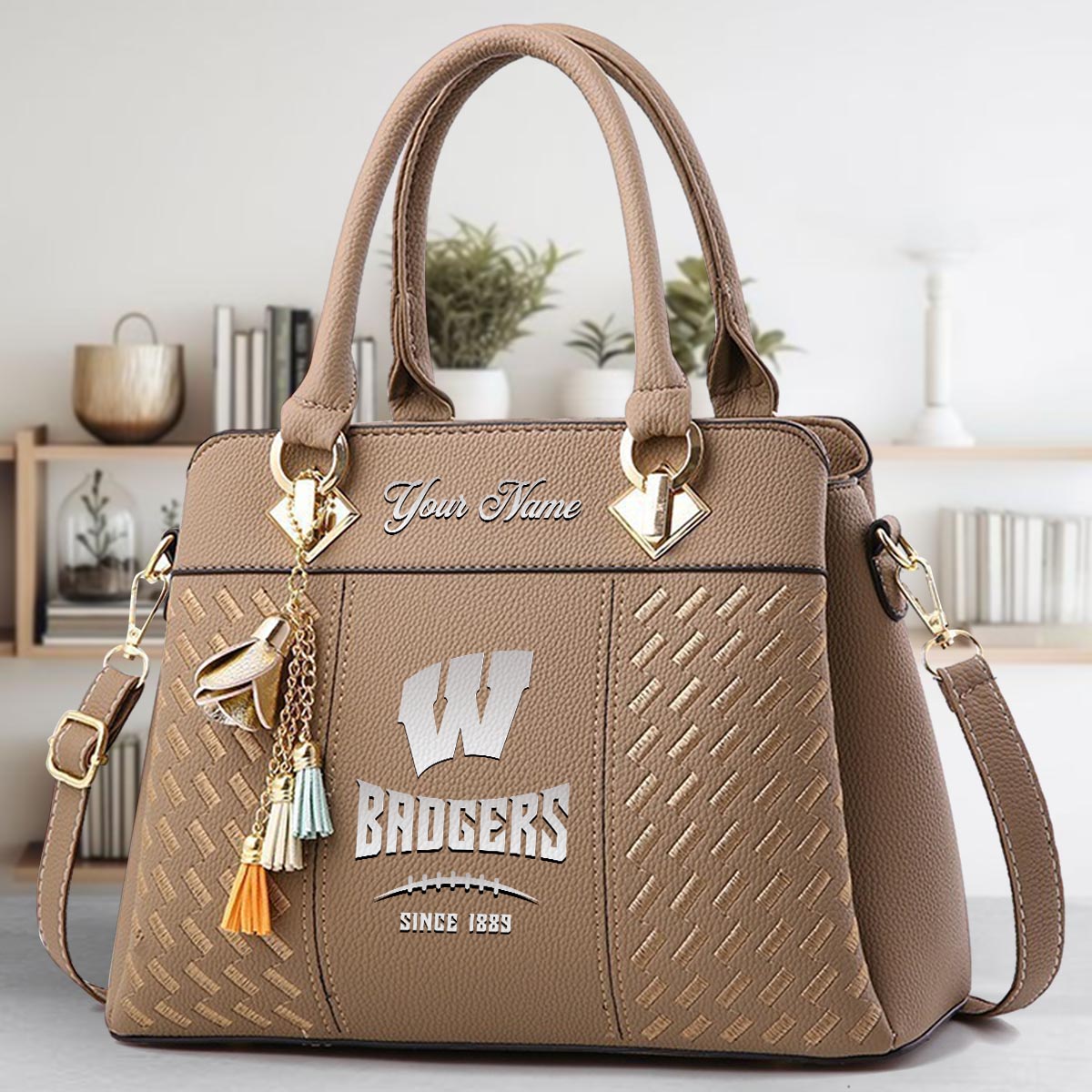 Sportswearmerch Wisconsin Badgers NCAA Zip Leather Handbag For Fan