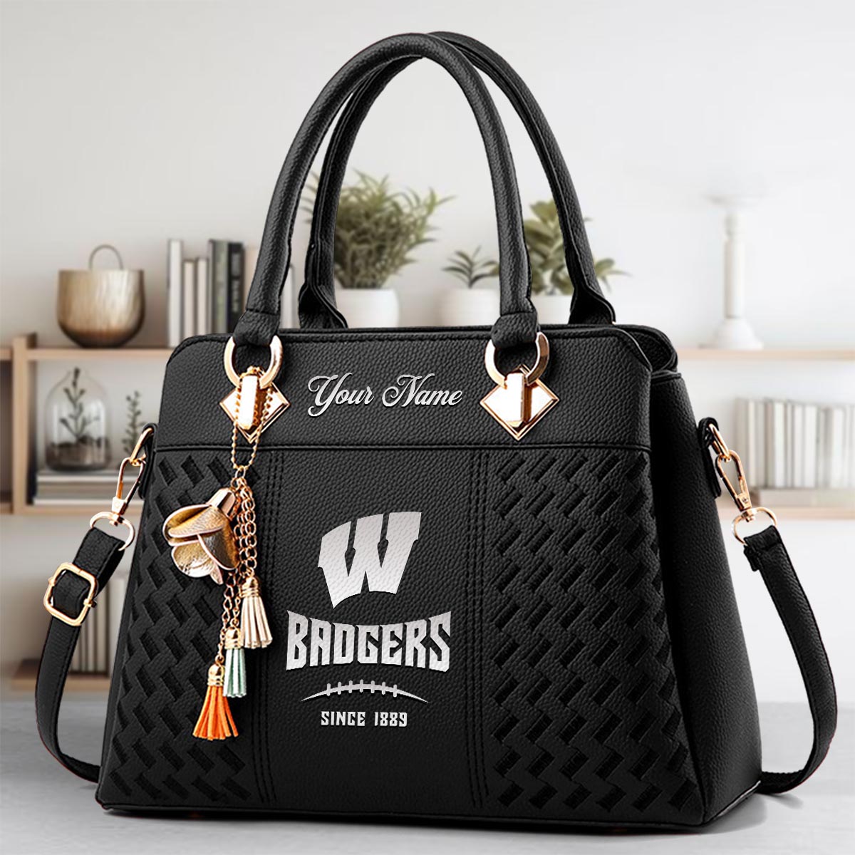 Sportswearmerch Wisconsin Badgers NCAA Zip Leather Handbag For Fan