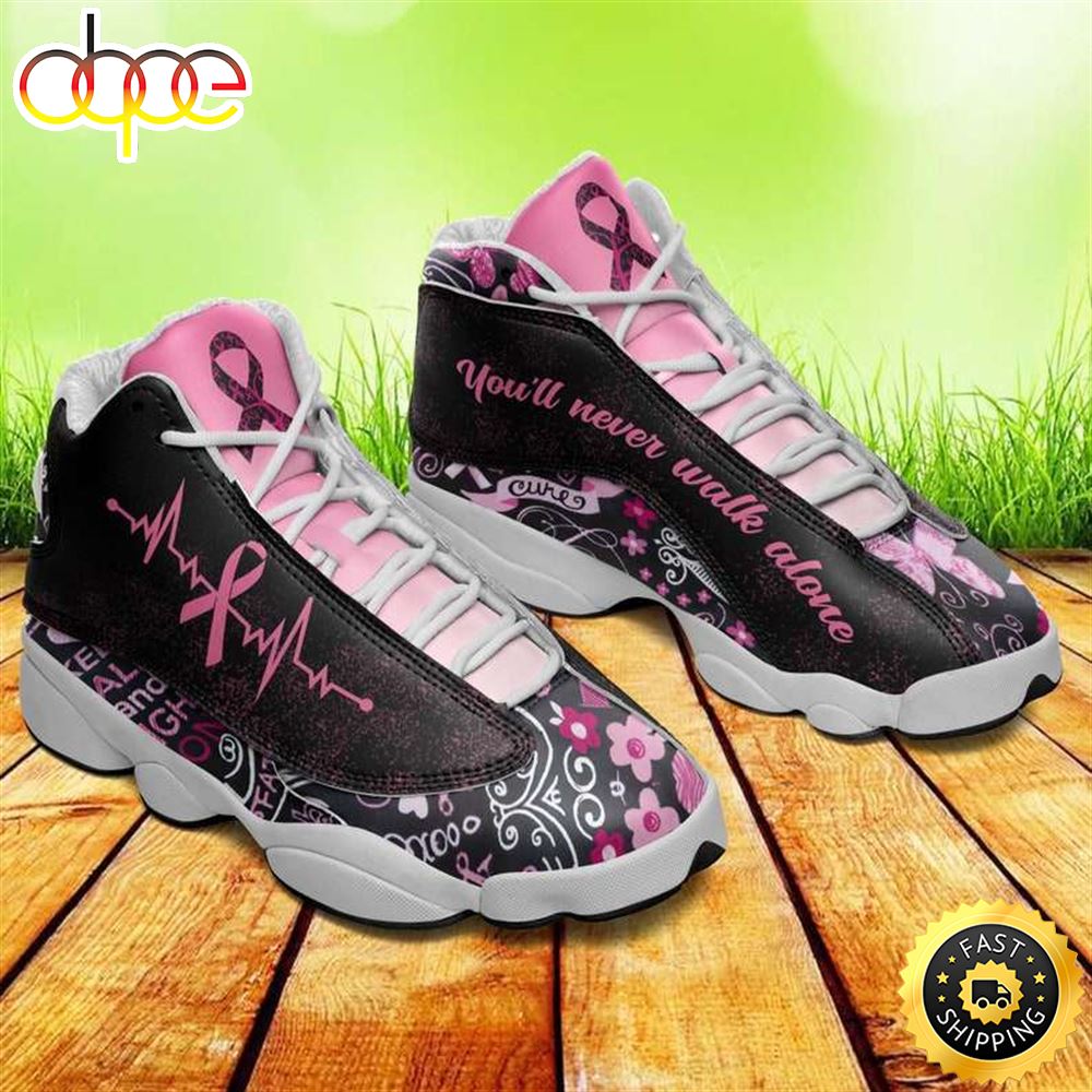 Sportswearmerch You'll Never Walk Alone Pink Ribbon Breast Cancer Awareness AJ13 Sneakers Shoes For Men And Women